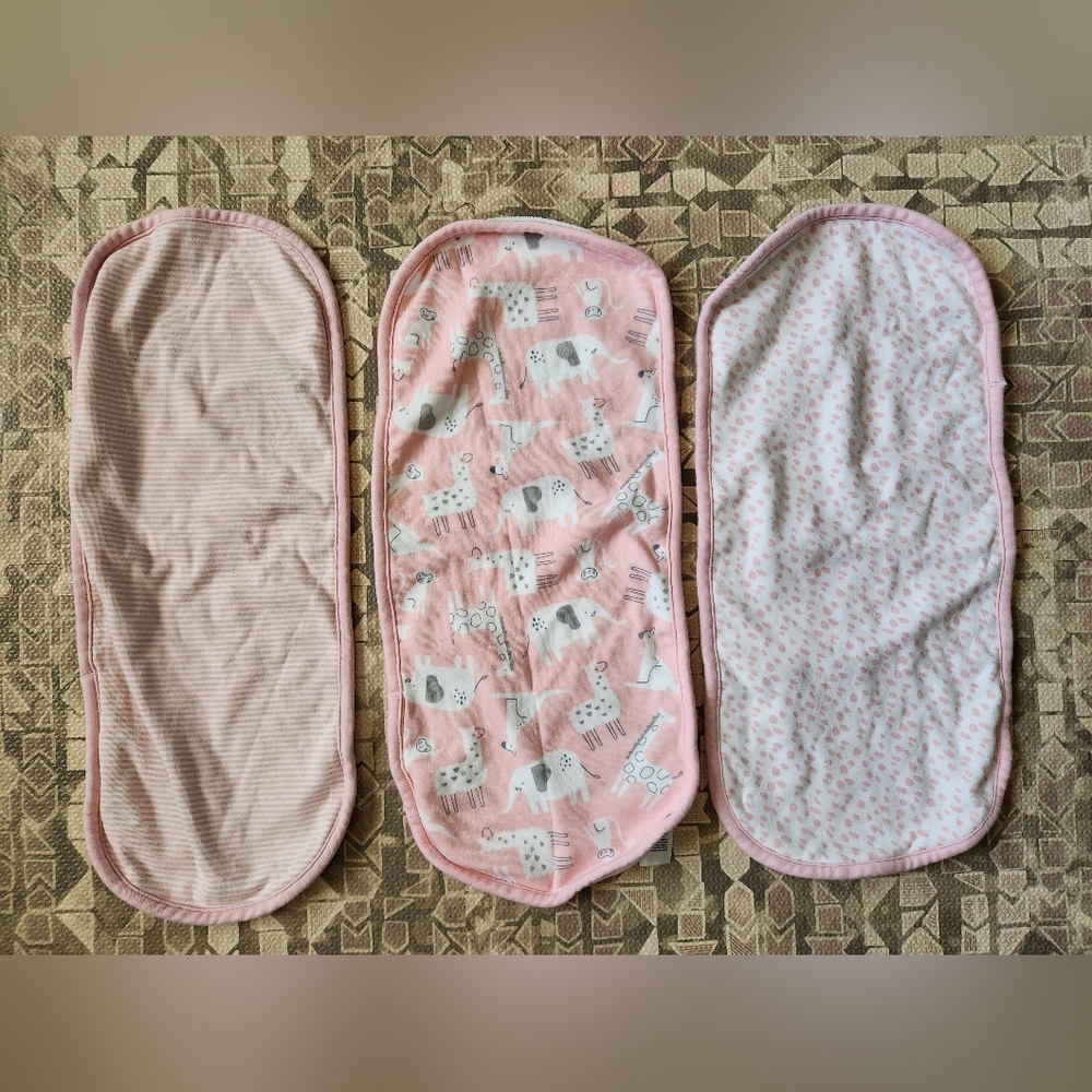 NWOT Carter's Set of 3 Large Pink 100% Cotton Animal Print & Stripes Burp Cloths